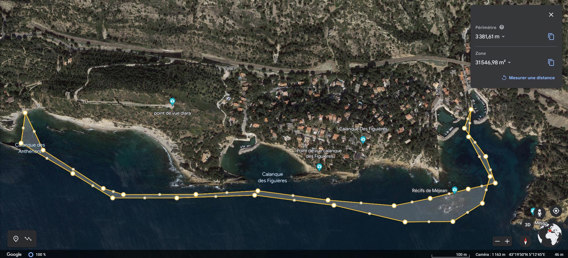 Parcours de nage de Méjean aux Anthénors