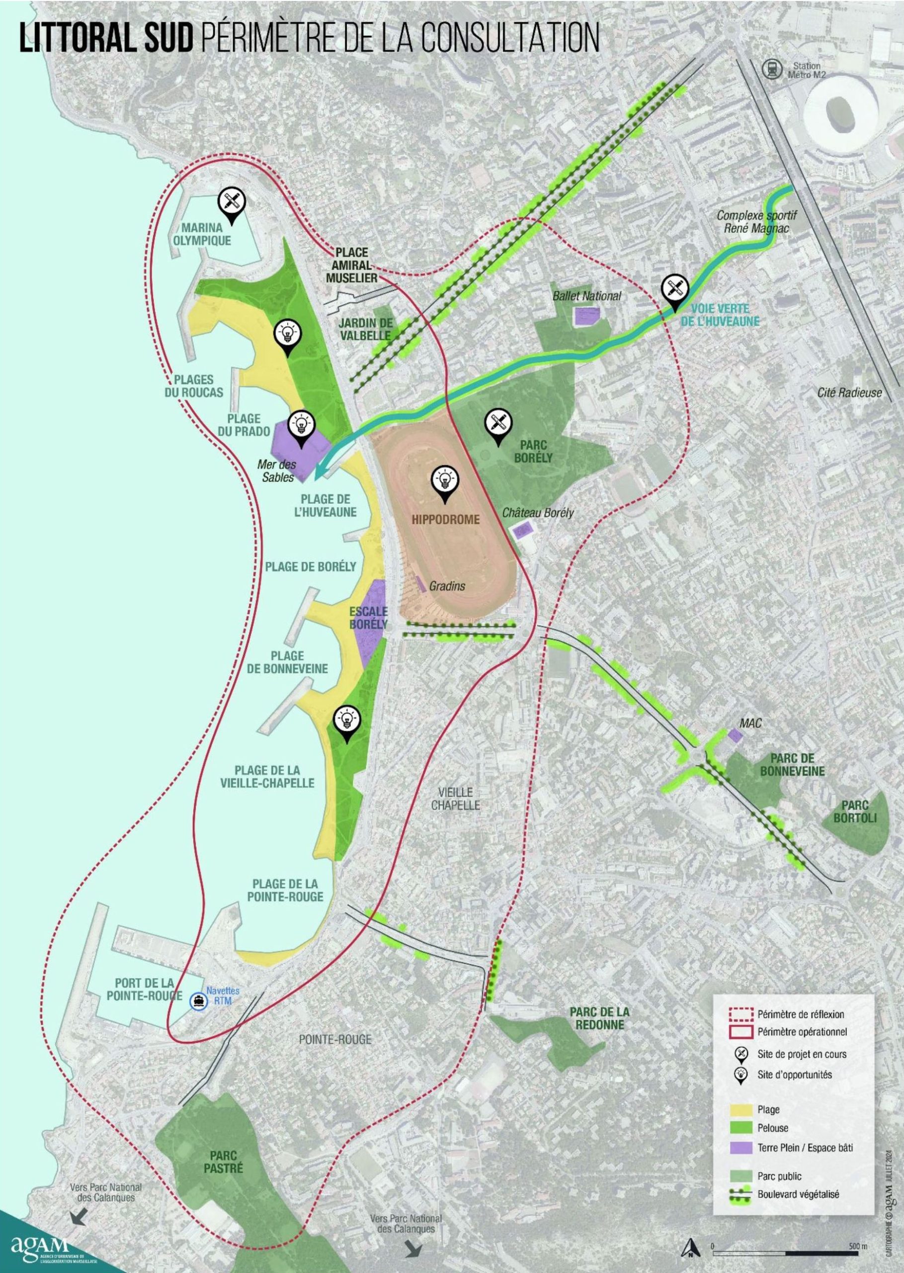 Périmètre du plan-guide pour la requalifiquation du littoral Sud