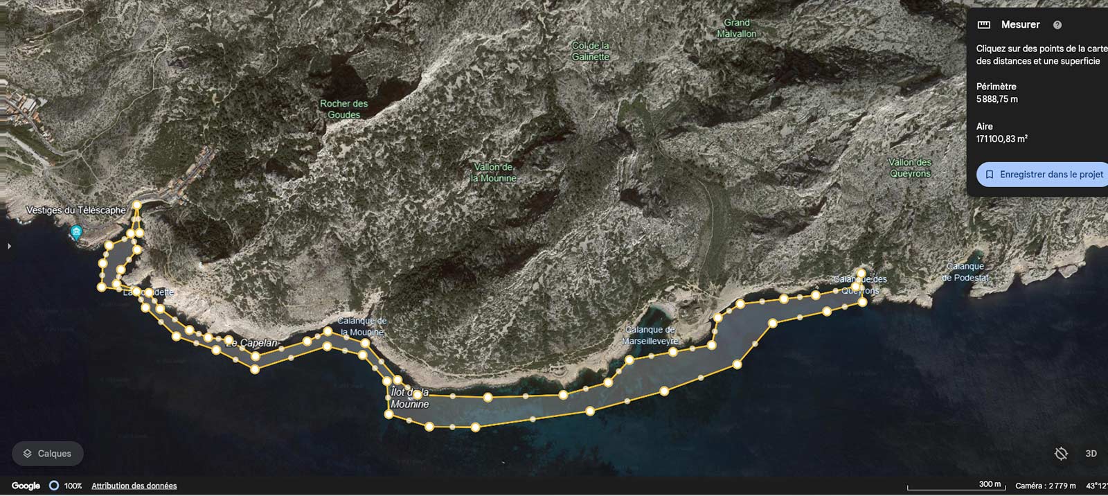 Parcours de nage de Callelongue aux Queyrons